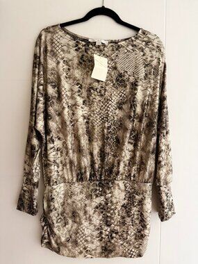 NWT Boston Proper Metallic Python Print Blouson Top Size L